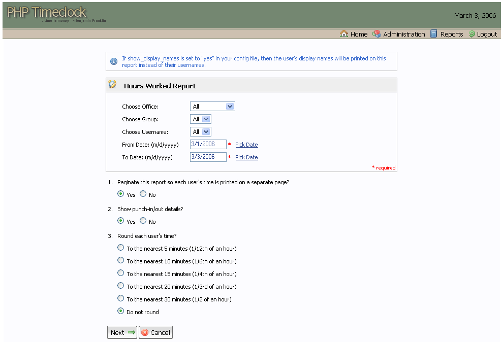 PHP Timeclock